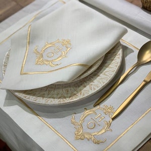 Personalized Set of Cream Napkins, Placemats and Runner • Personalized Napkins, Placemats and Runner• Home Gift