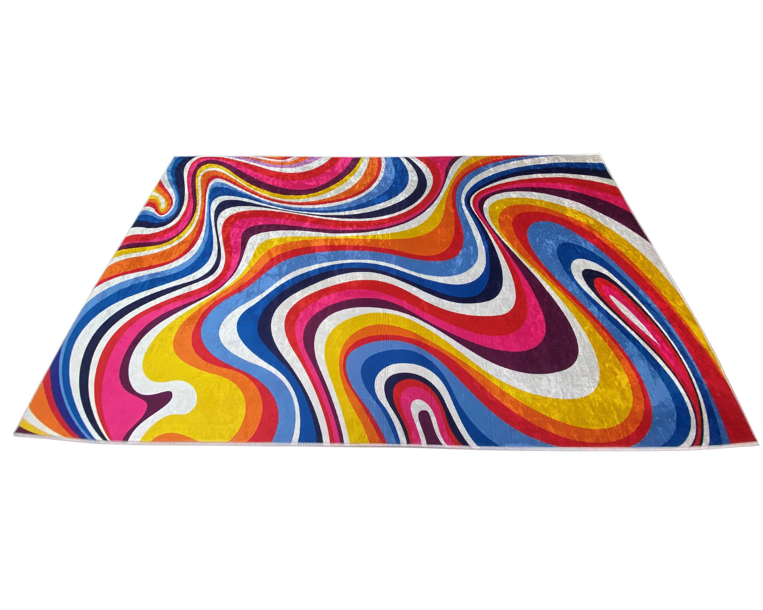Colorful Retro Swirl Printed Area Rug, Machine Washable Psychedelic ...