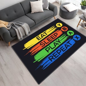 Vibrant Printed Gaming Room Area Rug • Video Gaming Room Decor • Colorful Mat For Video Games Lovers • Machine Washable Gamer Throw Rug