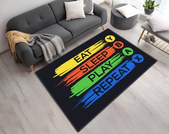 Lebendig bedruckter Spielraum-Teppich • Videospielraum-Dekor • Bunte Matte für Videospiele-Liebhaber • Maschinenwaschbarer Gamer-Überwurf-Teppich
