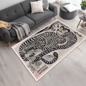 Talismanic Tiger Printed Machine Washable Area Rug • Vibrant, Durable and Allergen-Free Printed Carpet for Your Home Decor • Gift For Home