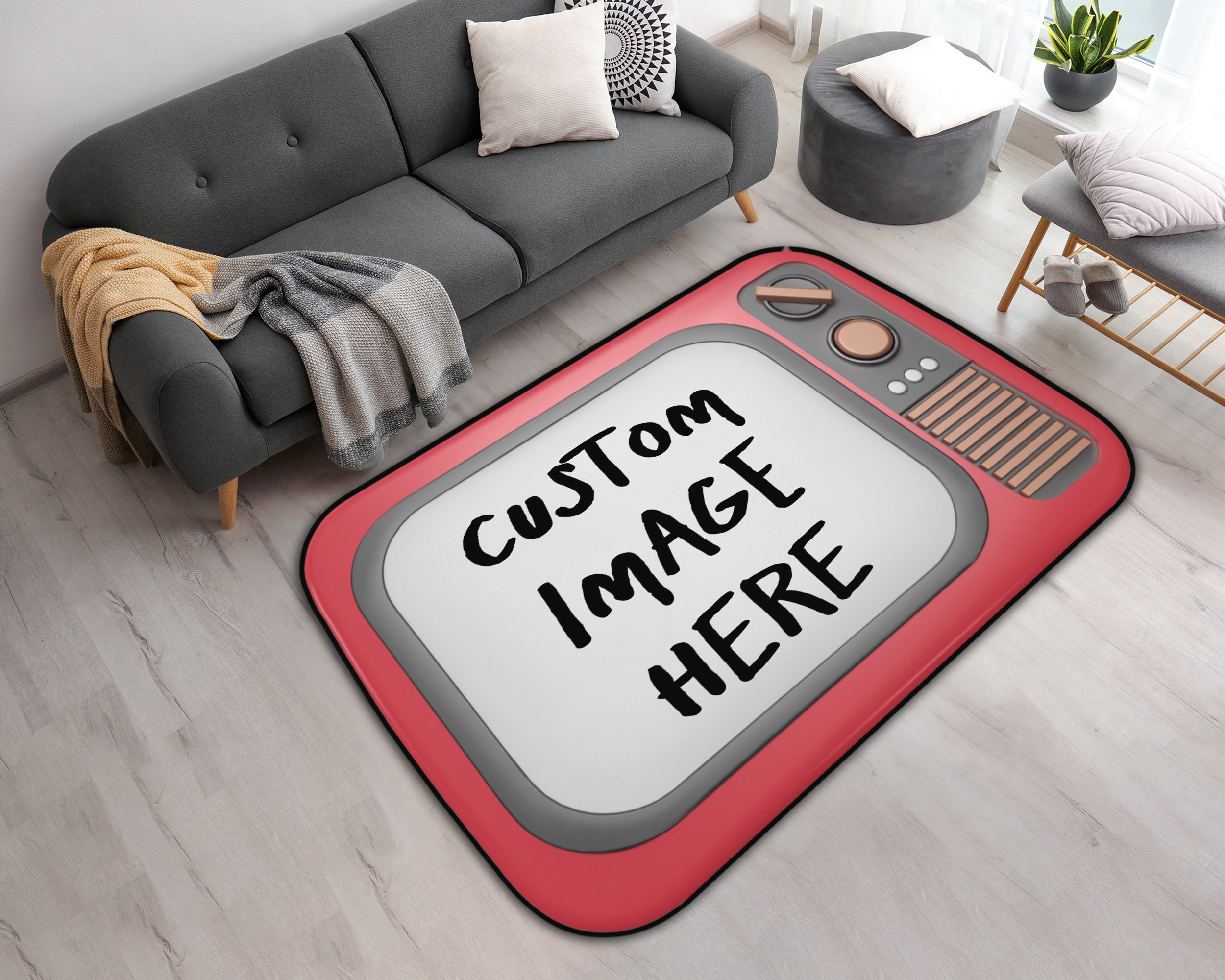 Tv Room Rug Personalized Vintage Television Printed Area Rug • Customizable Photo ...