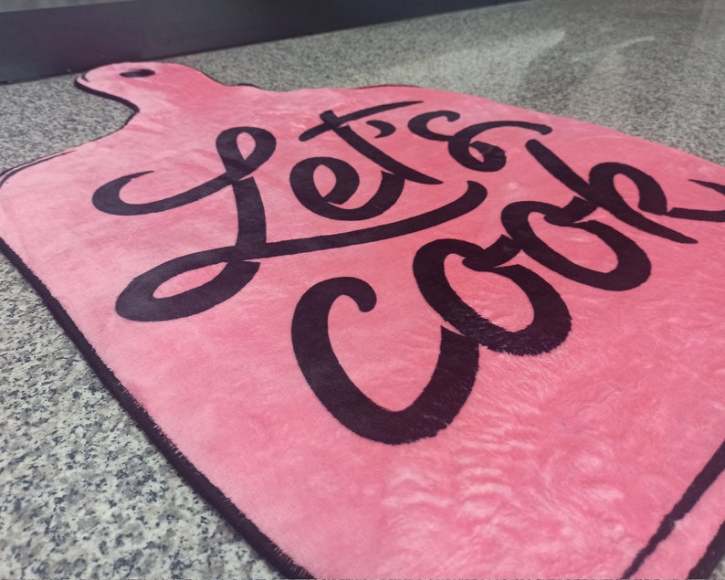 Vibrant Lets Cook Printed Pink Kitchen Rug Machine Washable Etsy