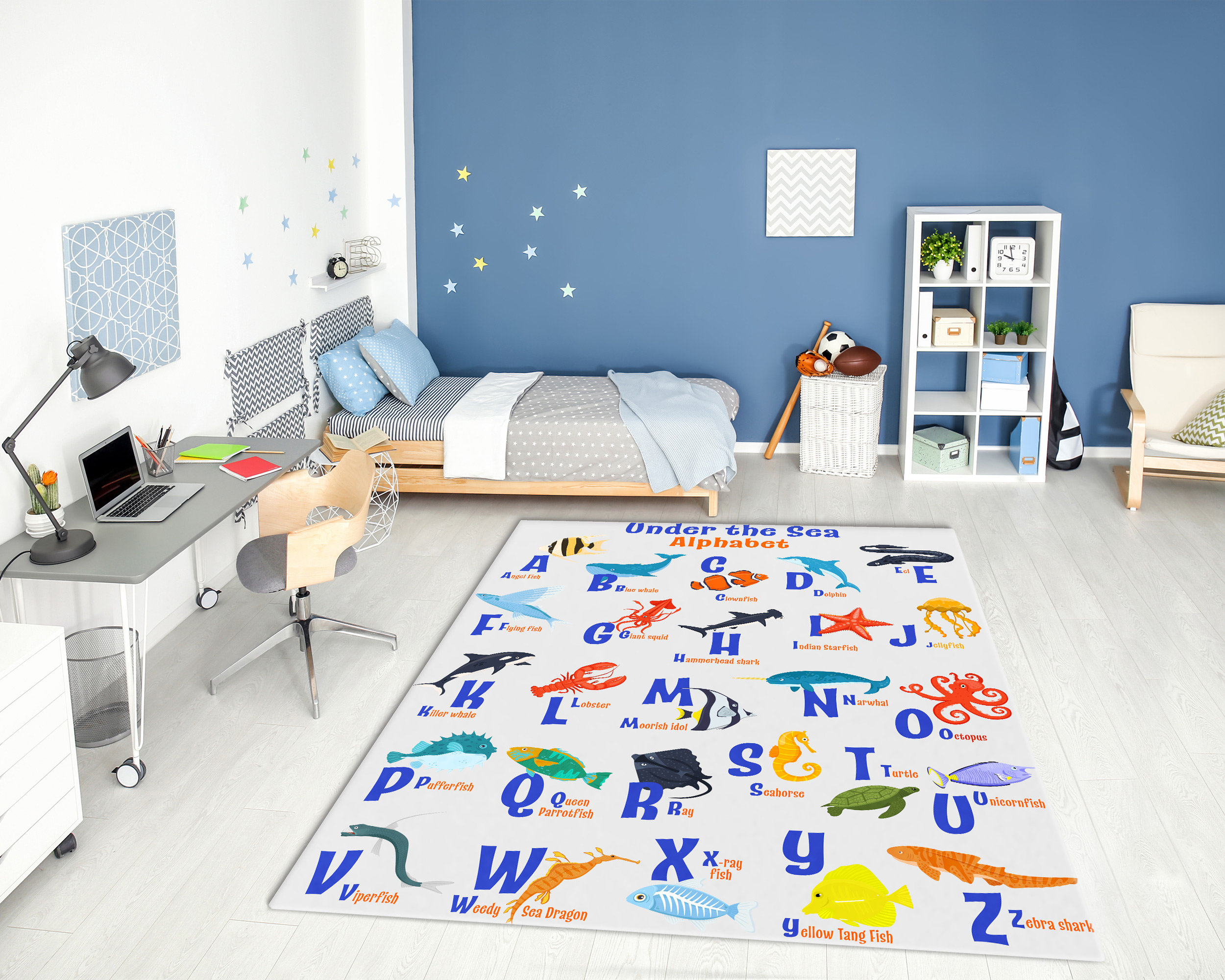 Sea Animals Alphabet Printed Kids Room Rug • ABC Sea Animals Non-slip ...