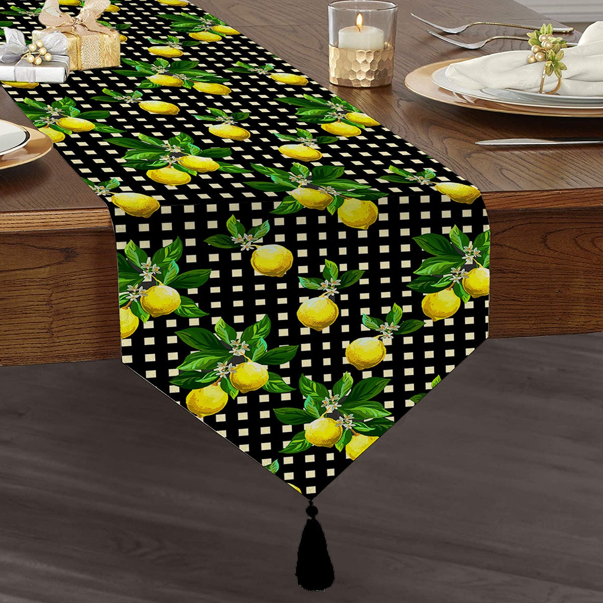 Lemon Printed Table RunnerChenille Table RunnersTasseled Etsy