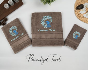 Personalized Surfer Towels • Surfer Embroidered Wash Cloth, Hand Towel and Bath Towel • Gift for Surfers