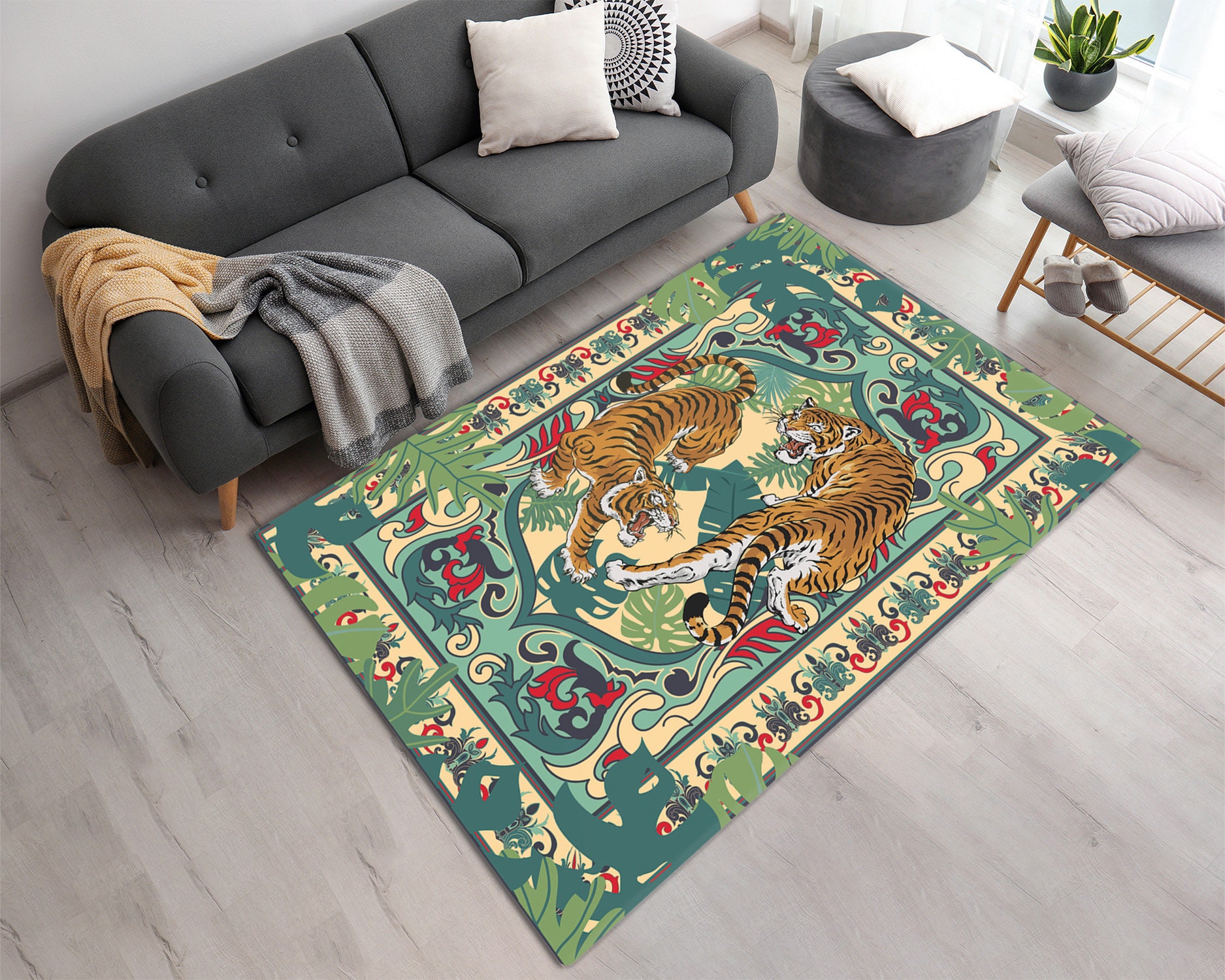 Exquisite Bengal Tiger Printed Area Rug • Vibrant Machine