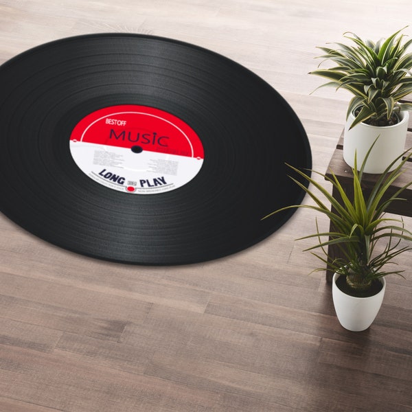 Benutzerdefinierter runder Retro-Vinyl-Schallplattenteppich • Gedruckter Schallplattenteppich • Maschinenwaschbarer Teppich • Geschenk für Musikliebhaber