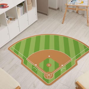 Custom Baseball Field Rug for Kids Room or Man Cave • Personalized Machine Washable Baseball Mat - Sports Decor for Boys Bedroom or Playroom