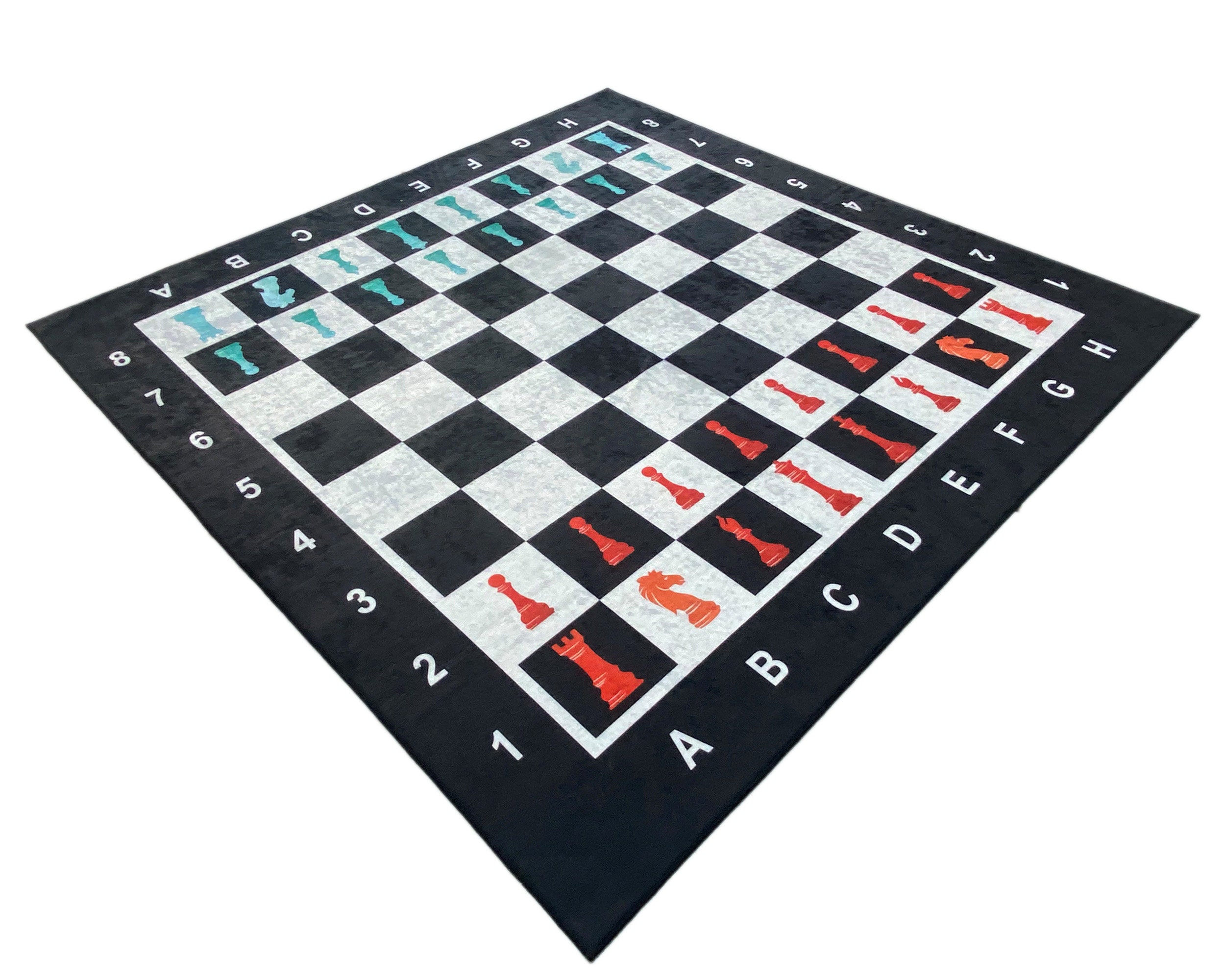 Chess Board Pattern Rug Chess Set With Board Rug • Vivid Color Printed Washable Non Slip Carpet ...