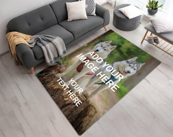 Custom Pet Portrait Printed Area Rug, Machine Washable Personalized Animal Photo Printed Mat, Custom Pet Picture with Name Printed Carpet
