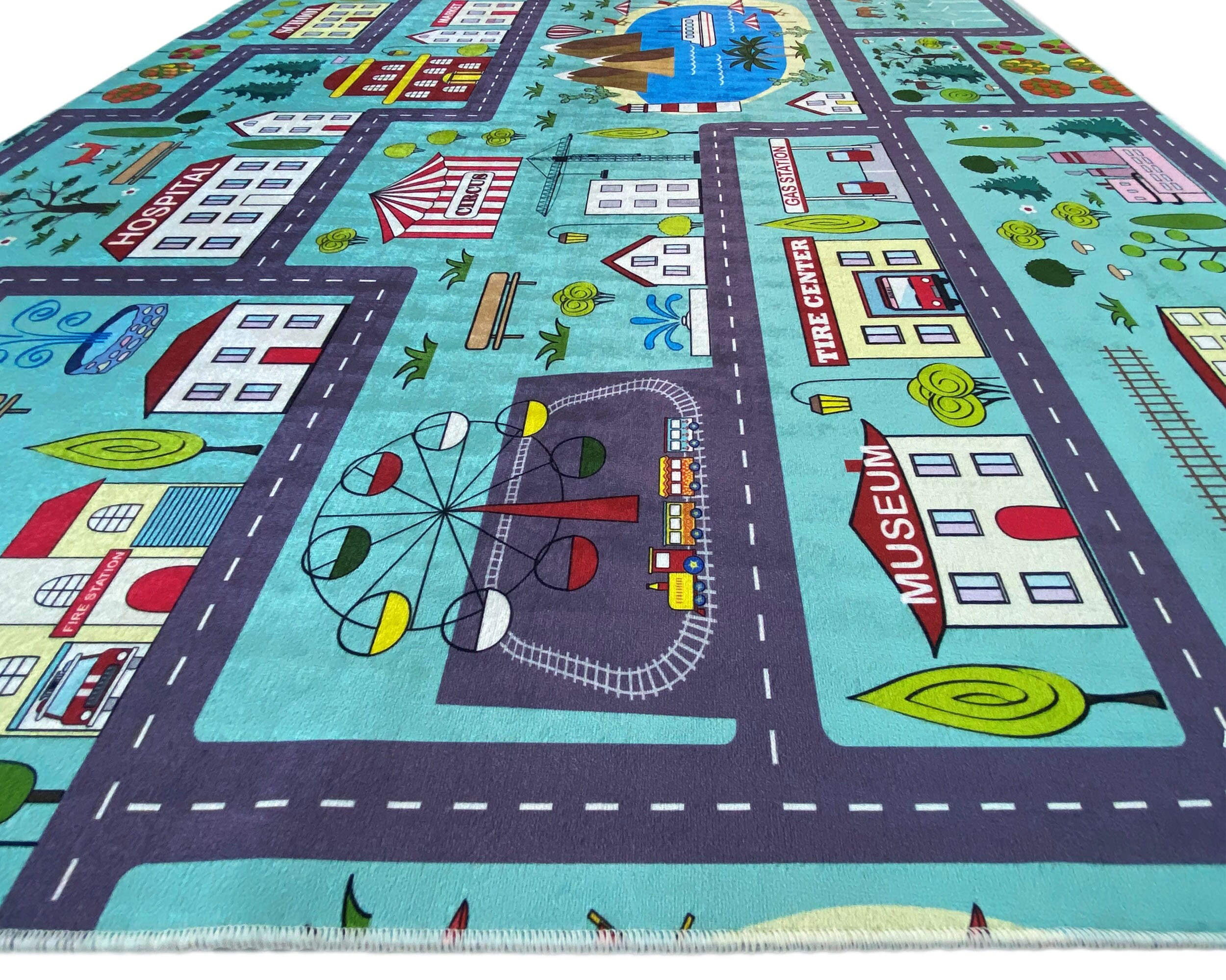 City Road Play Mat for Kids Room • Fun City Car Track Printed Area Rug ...