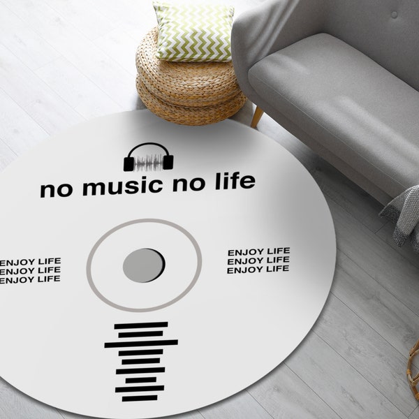 No Music No Life CD Printed Round Rug • Machine Washable Circle Rug For Music Lovers • Gift For Music Lovers