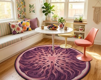 Round Fig Slice Purple Area Rug for Eclectic Home Decor