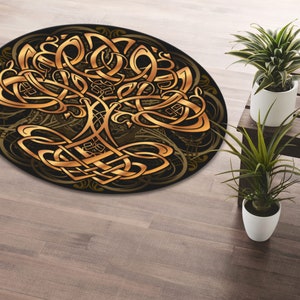 Vibrant Celtic Tree of Life Printed Round Rug • Yggdrasil Tree of Life Circle Carpet • Machine Washable Rug