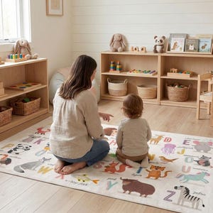 Rutschfester, maschinenwaschbarer niedlicher Tiere Alphabet Gedruckt Kinderzimmerteppich Bild 7
