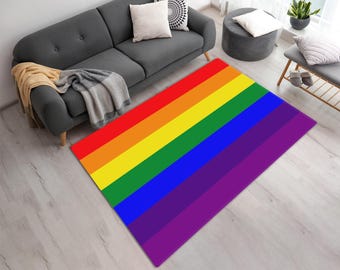 Alfombra de área o corredor con estampado de arcoíris colorido • Elegante alfombra estampada con patrón de arcoíris vibrante y lavable a máquina • Regalo moderno para el hogar