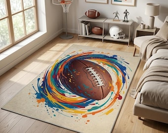 Abstract Colorful American Football Rug for Boys Room Sports Decor