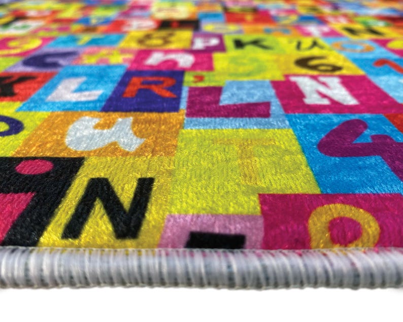 Vibrant Letters and Numbers Printed Colorful Area Rug • Eye-catching ...