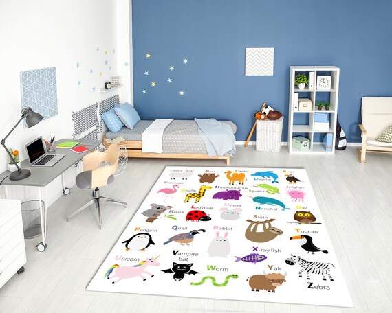 Animal Zoo ABC Alphabet Printed Rug Vivid Color Printed - Etsy