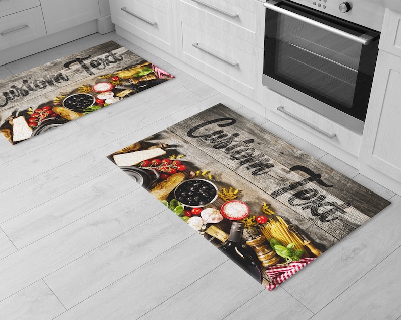Pasta Rug Appetizing Italian Food Ingredients Printed Personalized Kitchen Rug ...