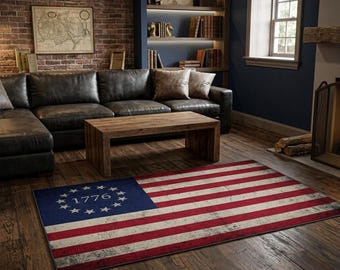 Betsy Ross 1776 US Flag Distressed Area Rug for Patriotic Home Decor
