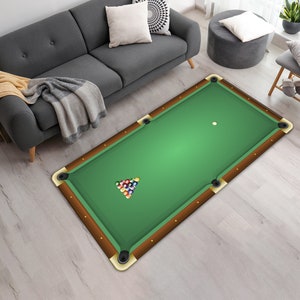 Green Pool Table With Balls Printed Rug • Non-Slip Machine Washable Rug For Billiards Lovers