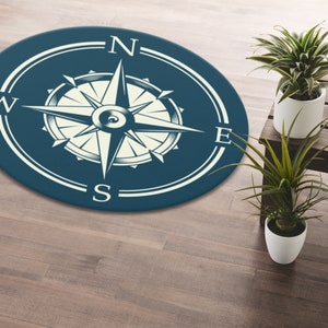 Navigational Compass Round Rug • Vivid Color Printed Personalized Navigational Circle Carpet • Machine Washable Circle Rug