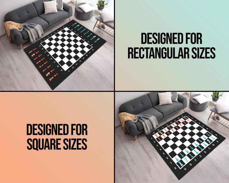 Chess Set With Board Rug • Vivid Color Printed Washable Non Slip Carpet ...