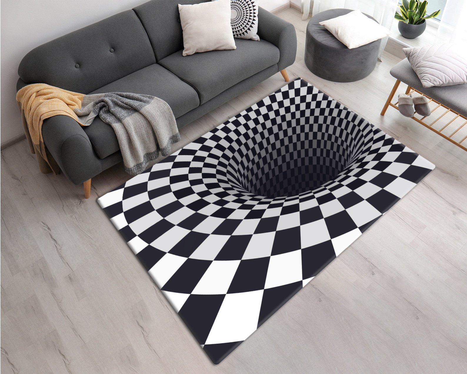 Optical Illusion Printed Area Rug Machine Washable Black and Etsy