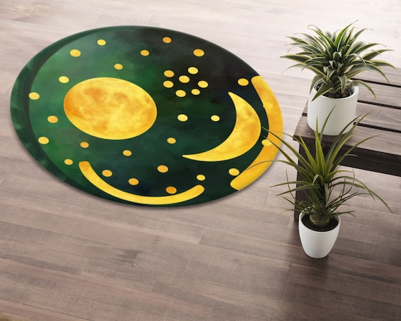 Vibrant Nebra Sky Disk Printed Round Rug • Nebra Sky Disk Circle Carpet • Machine Washable Rug