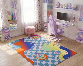Colorful Abstract Checkered Machine Washable Area Rug