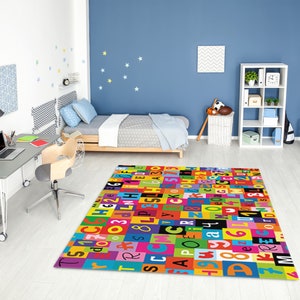 Vibrant Letters and Numbers Printed Colorful Area Rug • Eye-catching ...