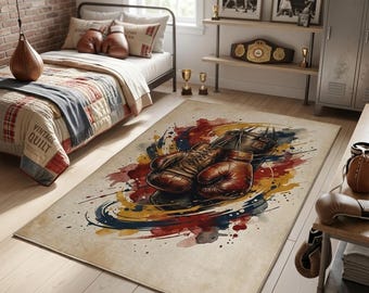 Boxing Gloves Watercolor Rug, Vintage Boxing Gloves Art Carpet
