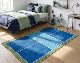 Custom Pickleball Court Rug, Blue Digital Print Sport Play Mat