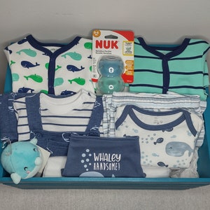 Hand Painted Shark & Whale Theme Baby Crate, Baby Shower Gift, Baby Shark. Everything in Crate, Included.