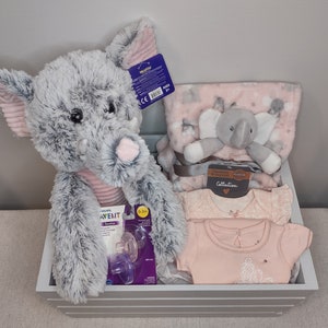 Elephant Theme Baby Crate #2 , Girl Baby Shower Gift, Baby Elephant. Everything in Crate, Included.