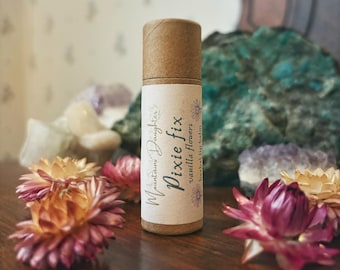 Organic Herbal Lip Balm ll Pixie Fix ~ Vanilla Flowers ll Biodegradable Tube ll Large