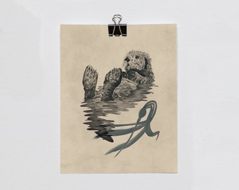 Sea Otter 8&quot; x 10&quot; Print from Messengers from the Great Bear Oracle ceck