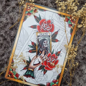 Impresión de cartas del Tarot Reaper estilo tatuaje A4