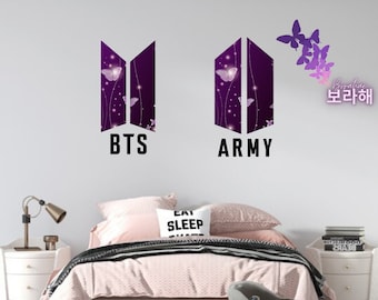 BTSxArmy Fabric Wall Decals Set with Butterflies and Borahae Text- Reusable and Safe for Walls