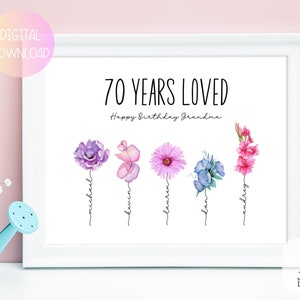 70th Birthday Gift for Grandma, Mom 70th Birthday Present Idea, 70 Year old Birthday Gift, 70 Birthday Gift, Gifts for Grandma, Birth Flower image 1