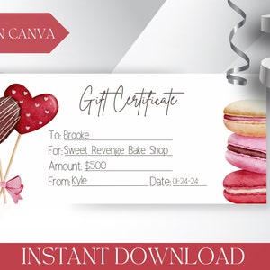 Printable Gift Certificate Ticket Template Gift Card Coupon Printable Voucher Surprise Gift Reveal, Downloadable Ticket Bakery Bake Shop