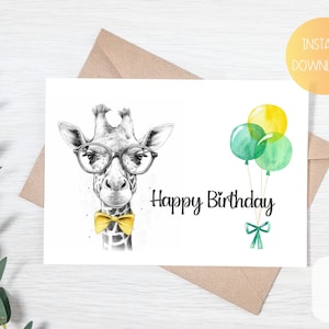 Printable Funny Birthday Card, Giraffe Birthday Card, Funny Animal Card, Cute Animal Card, Funny Giraffe Printable Birthday Card, Instant