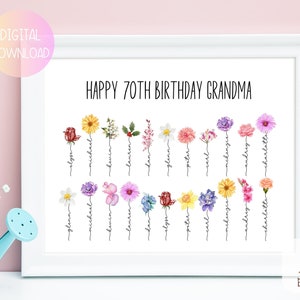 70th Birthday Gift for Grandma, Mom 70th Birthday Present Idea, 70 Year old Birthday Gift, 70 Birthday Gift, Gifts for Grandma, Birth Flower image 2