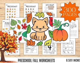 PRINTABLE Preschool Fall Worksheets Autumn Activities Fall Busy Book Educational Learning Folder Homeschooling Toddler Coloring Pages