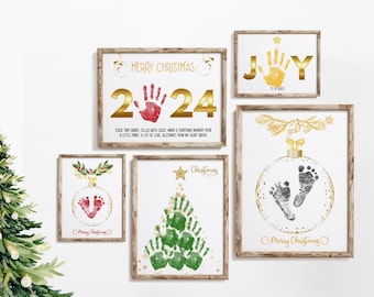 PRINTABLE Christmas Handprint Craft Xmas Memories Handprint Activities for Kids Footprint Art Holiday Memory Keepsake for Grandma Set of 5