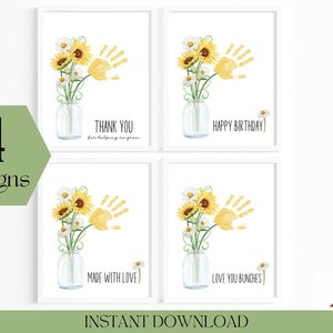 Handabdruck Strauß Sonnenblume Handabdruck Handwerk, Sonnenblumen Baby Kinder Handabdruck Geschenk, Baby Art, Oma Mama Handabdruck Omas Garten Wildblume
