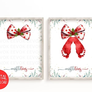 Printable Mistletoes Footprint Art, Foot Print Craft, Baby First Christmas Keepsake, My First Christmas, Baby Footprint Craft, Baby Feet Art