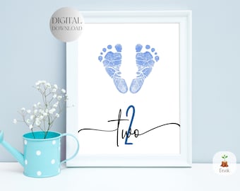 Printable Baby's 2nd Birthday Milestone, Baby Second Year, Handprint Keepsake, Footprint Art, Foot Print Craft, Girl Birthday, Turning Two